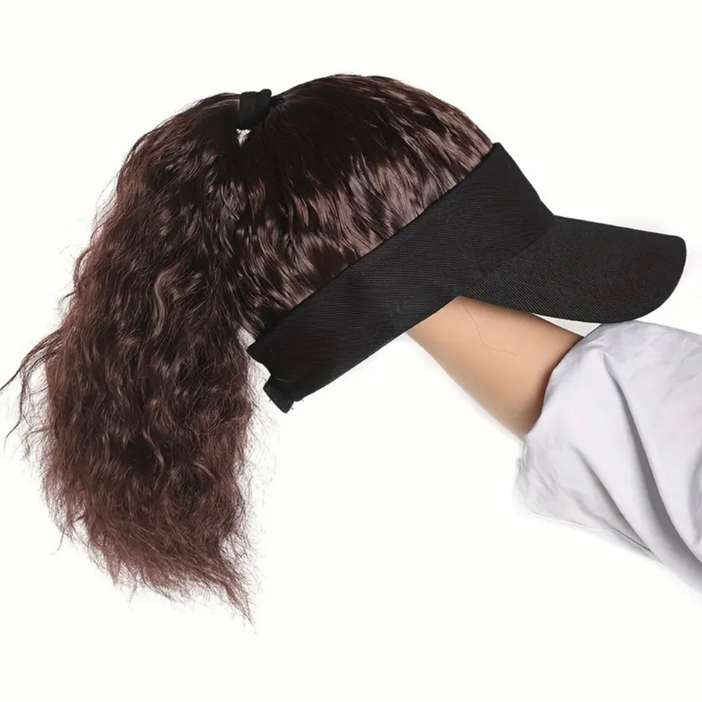 NEW - Curly Wave Ponytail Wig with Baseball Cap - Color : 1B/33 -Size:12”